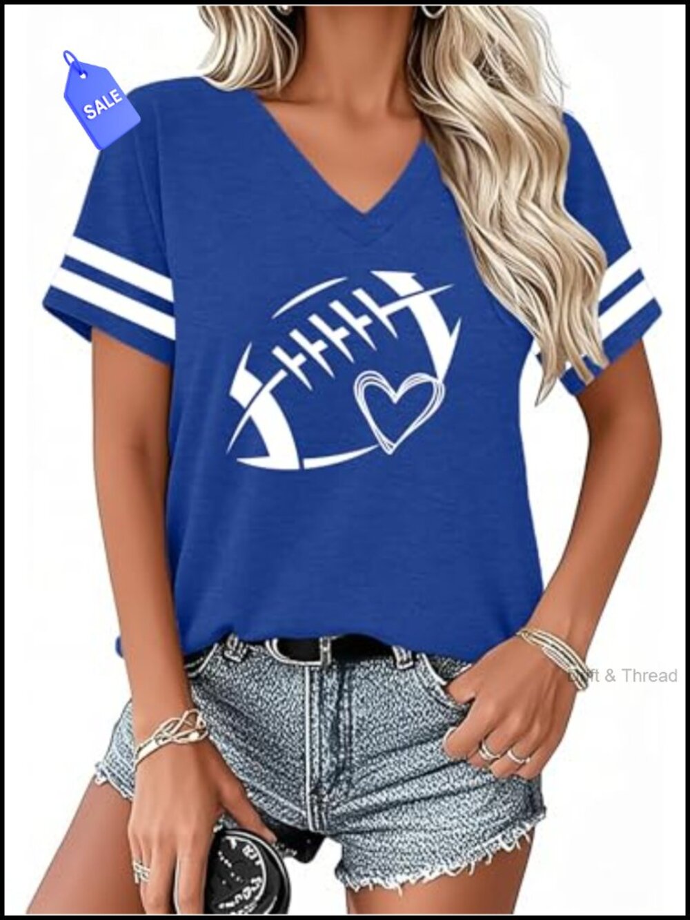 Women's Game Day Football V Neck T Shirt Short Sleeve Tee